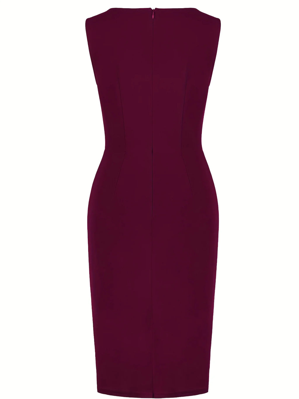 Women Elegant Round Neck Sleeveless Vintage Slim Work Office Cocktail Party Business Ruffle Casual Sheath Bodycon Pencil Dress