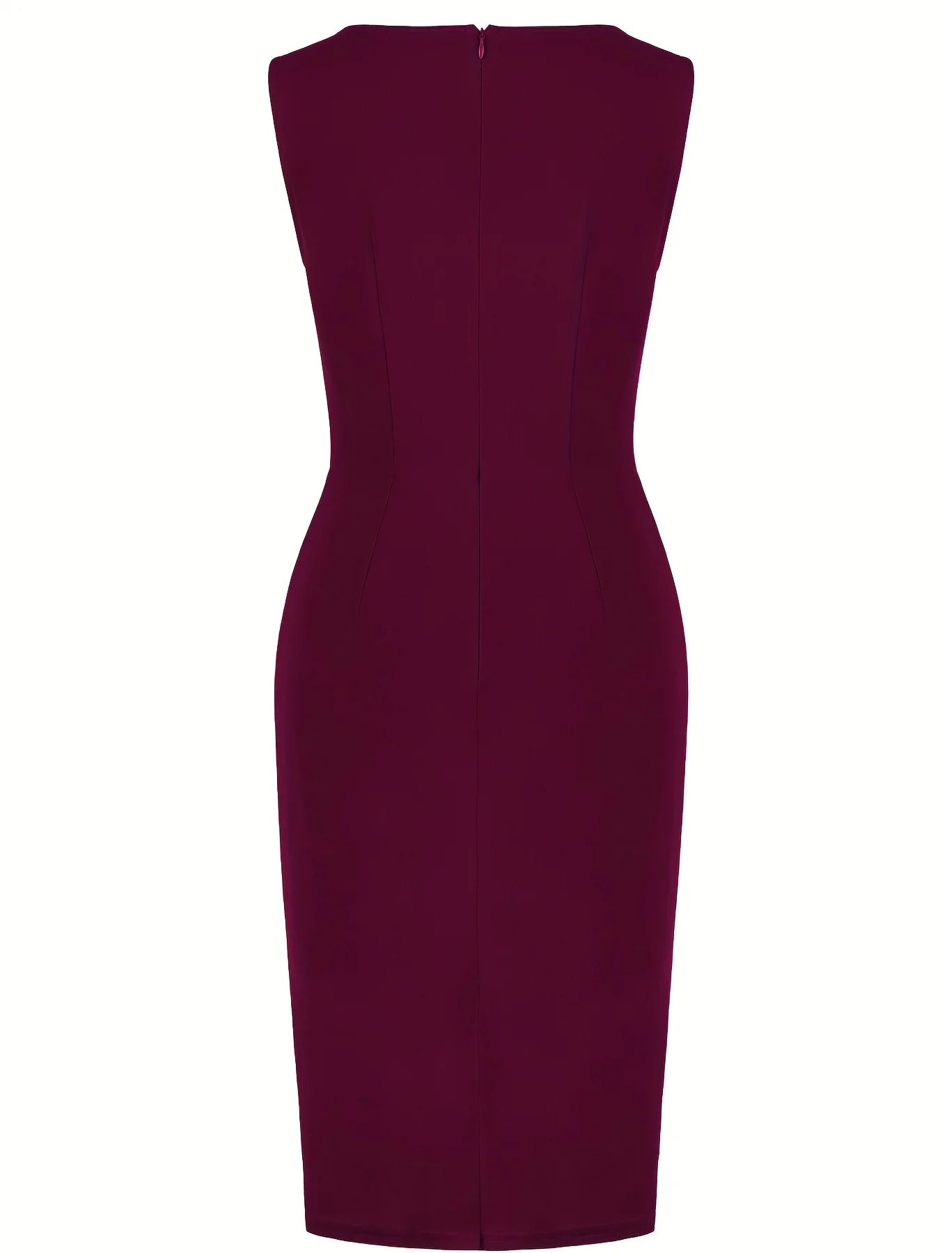 Women Elegant Round Neck Sleeveless Vintage Slim Work Office Cocktail Party Business Ruffle Casual Sheath Bodycon Pencil Dress