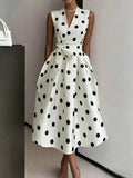 Women's Polka Dot Wrap Dress – V-Neck, Sleeveless & Waist Tie