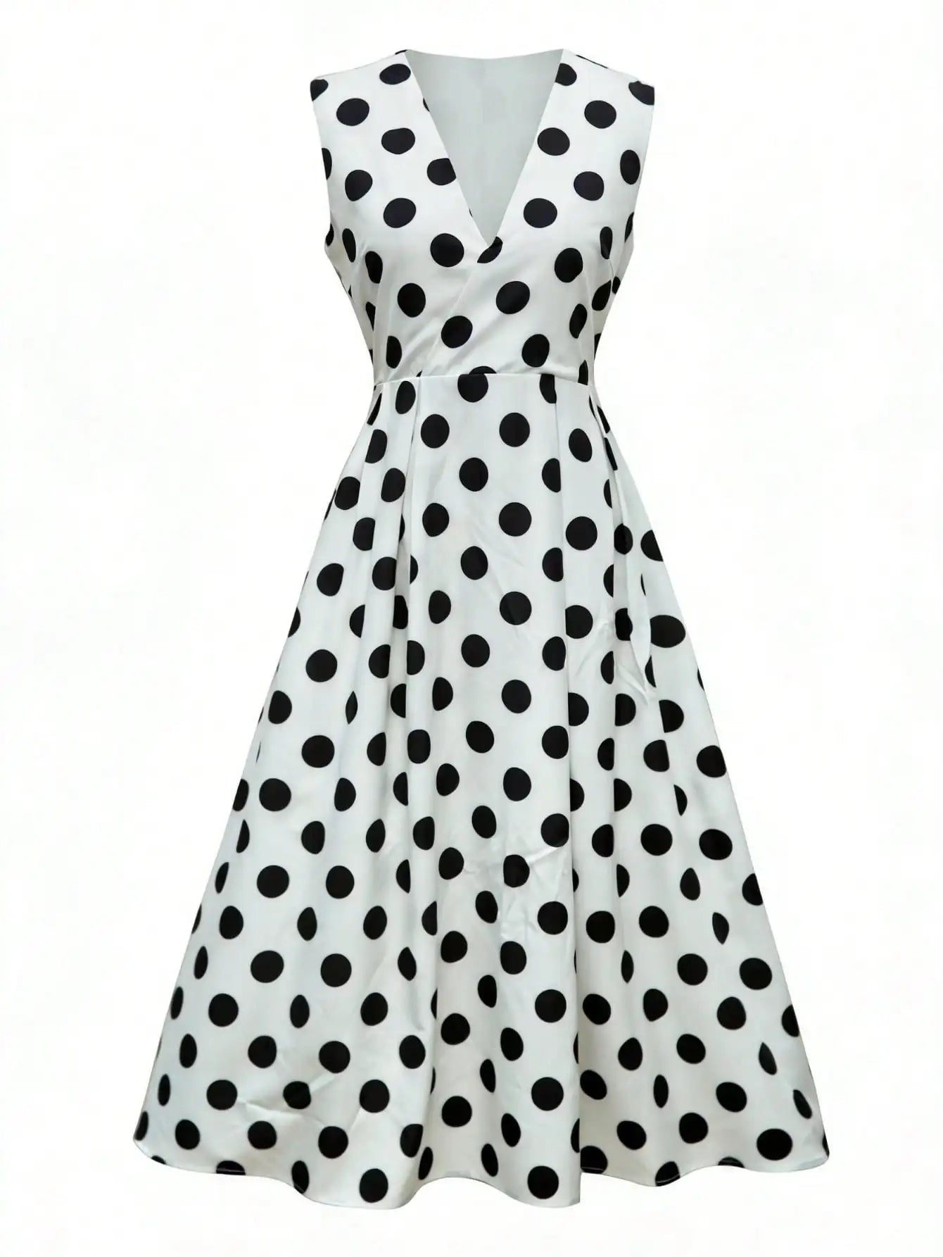 Women's Polka Dot Wrap Dress – V-Neck, Sleeveless & Waist Tie