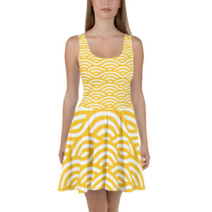 Yellow & White Wave Pattern Skater Dress